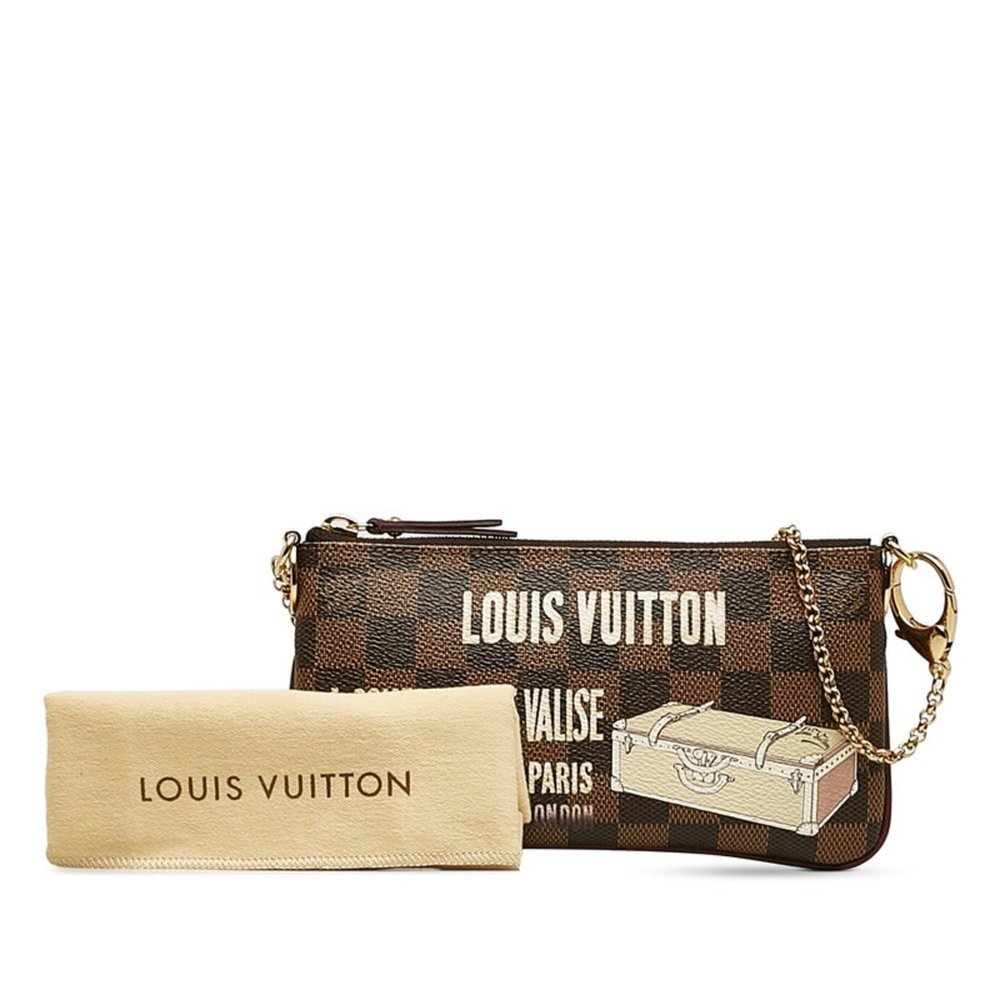LOUIS VUITTON Authentic Brown Leather Pochette Pouch - Picture 9 of 10